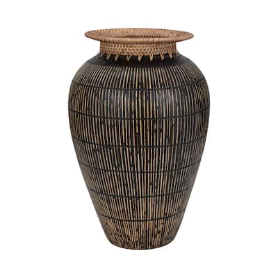 Handcrafted Decorative Table Vase with Artisan Texture, 19", Black