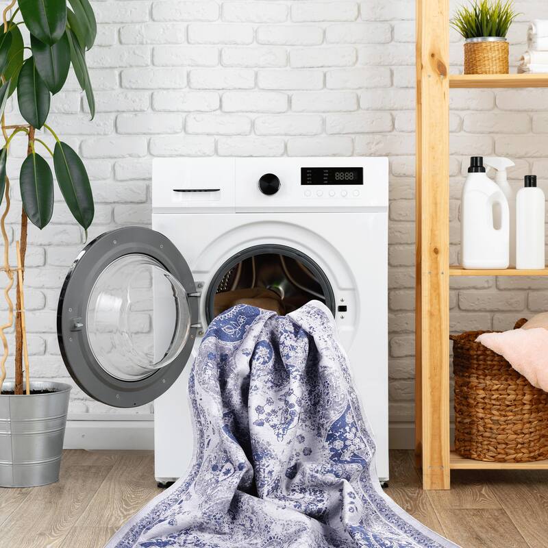 MAVAL Blue Washable Rug 2'6'' x 10' Non-Shedding Runner Rug - 120" D x 30" W x 0.14" H