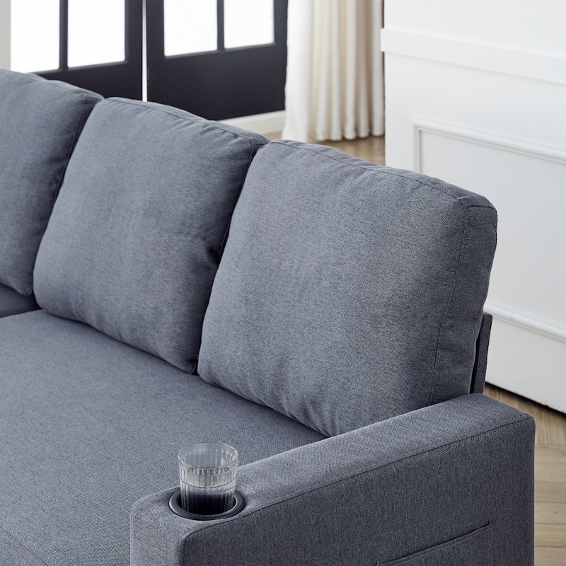 L-Shaped Comfortable Corduroy Combo Sofa with Pullout Bed and Storage