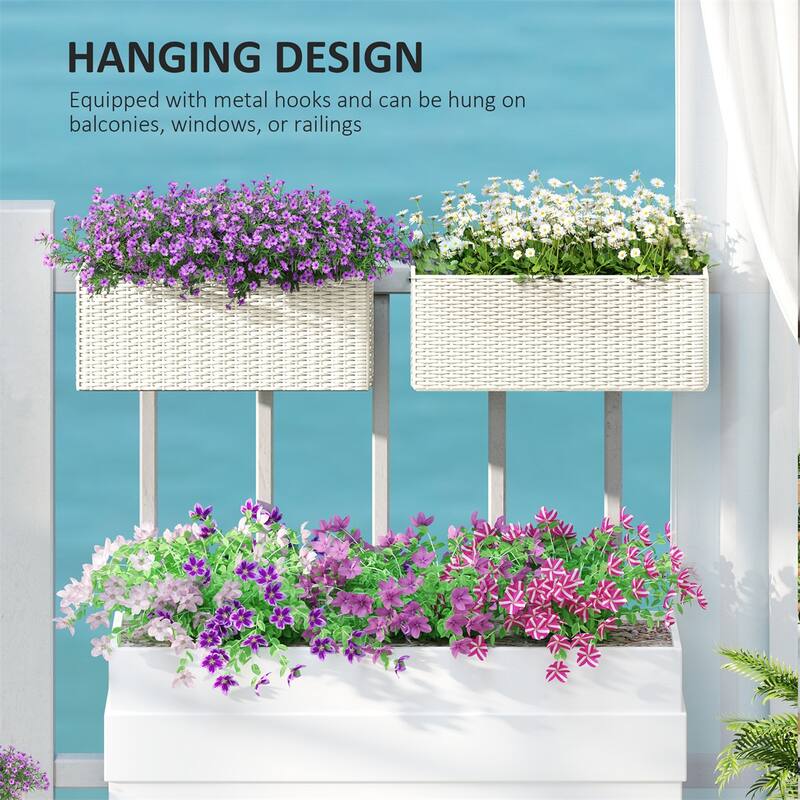 Set of 2 Wall Mounted Rattan Style Planters for Balcony Patio and Garden Hanging Flower Boxes - 19.7" L x 7.5" W x 7.5" H