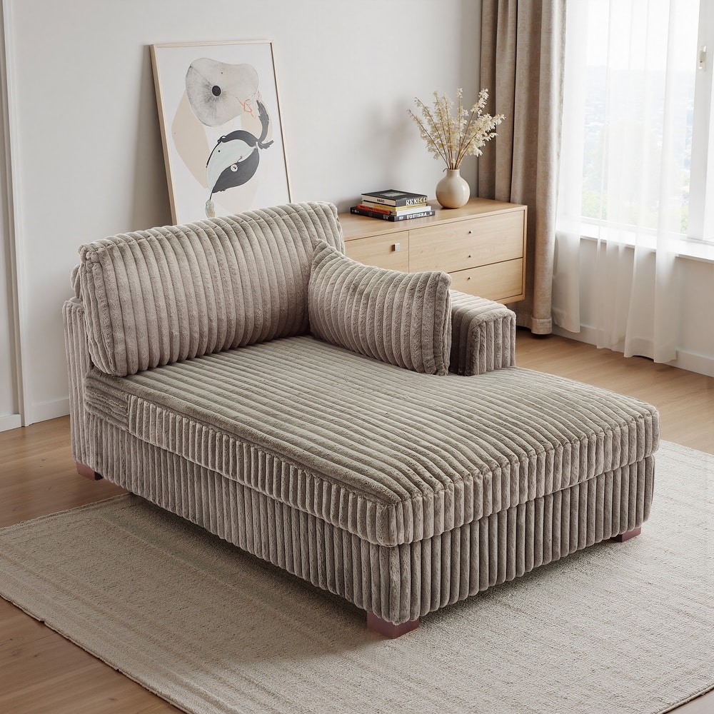 UIXE Upholstered Plush Bedroom Lounge Chairs with Left Armrest & Lumbar Pillow