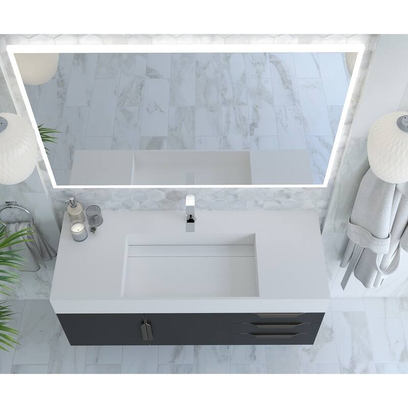 Amazon 48" Wall Mounted Bathroom Vanity Set with White Solid Surface Top