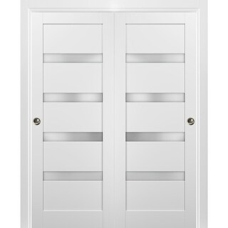 Sliding Closet Bypass Doors hardware / Quadro 4113 White Silk Frosted Opaque Glass