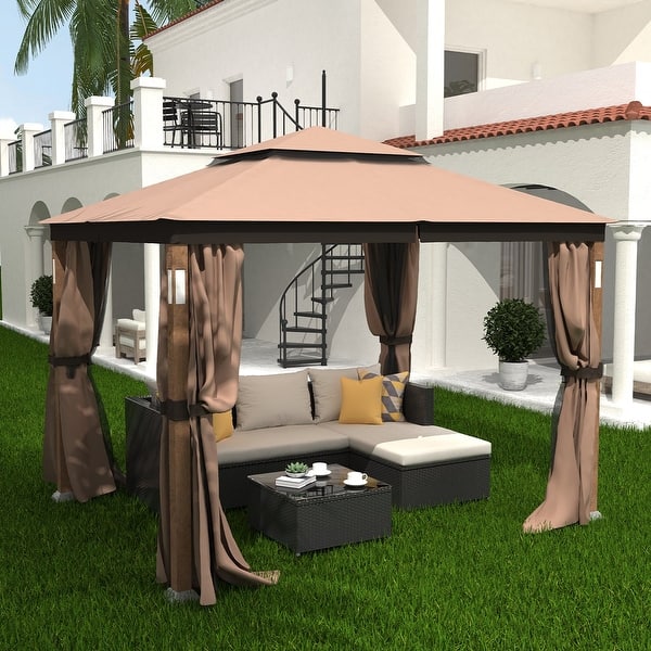 Hscw Premium 10 X 12 Steel Soft Top Gazebo With Mosquito Netting Led Lights And Bluetooth Speakers Overstock 33832944