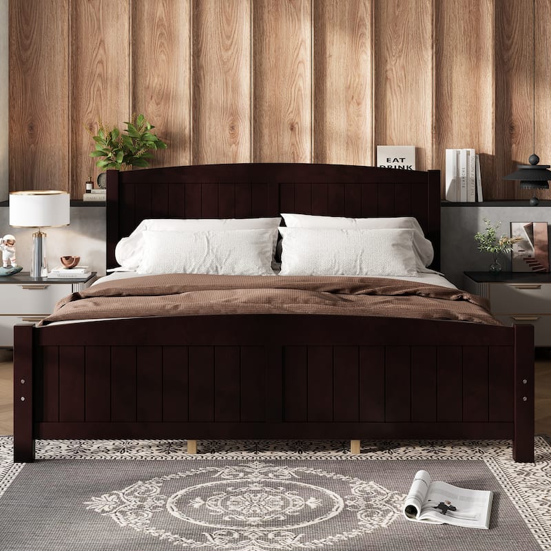 King/Queen/Full Size Platform Bed, Solid Wood Bed Frame with Support Slats, No Box Spring Needed, Sturdy Structure - Espresso - King