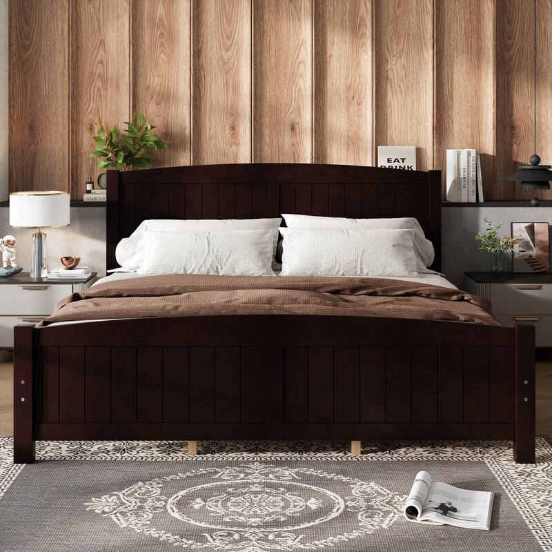 King Size Platform Bed, Solid Wood Platform Bed with Support Slats and Strong Structure, No Box Spring Needed