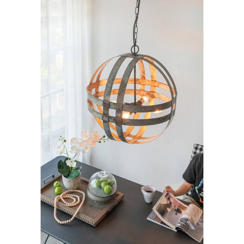Globe Chandelier, Gray Stairway Ceiling Lighting, Hanging Ceiling Light Fixture with Adjustable Chain for Mudroom - Gray