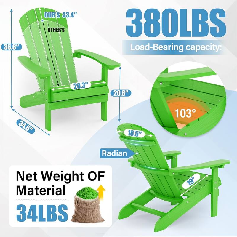 WINSOON All Weather HIPS Outdoor Plastic Adirondack Chairs Set of 4