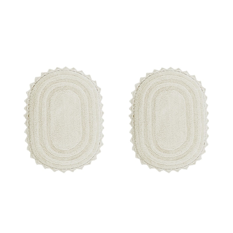Better Trends Oval Bath Rugs Set 100% Cotton Soft & Water Absorbent Tufted Bathroom Rug for Shower, Sink Bath Mats Lilly Crochet - 2 Piece Set (17" x 24" | 17" x 24") - Ivory