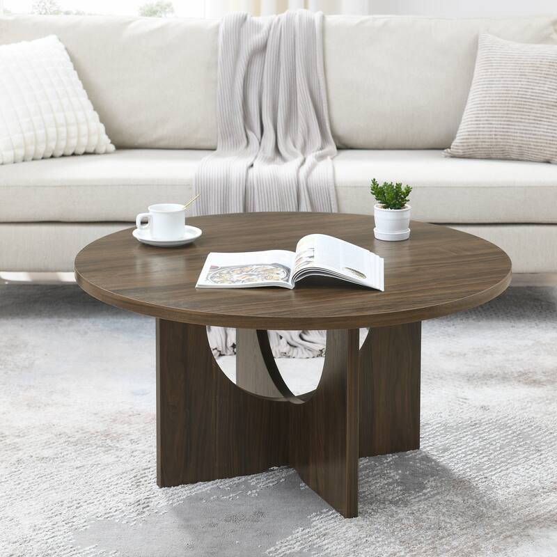 Minimalist Solid Wood Coffee Table, Modern Design with Waterproof Surface, 330 lbs Capacity - Walnut