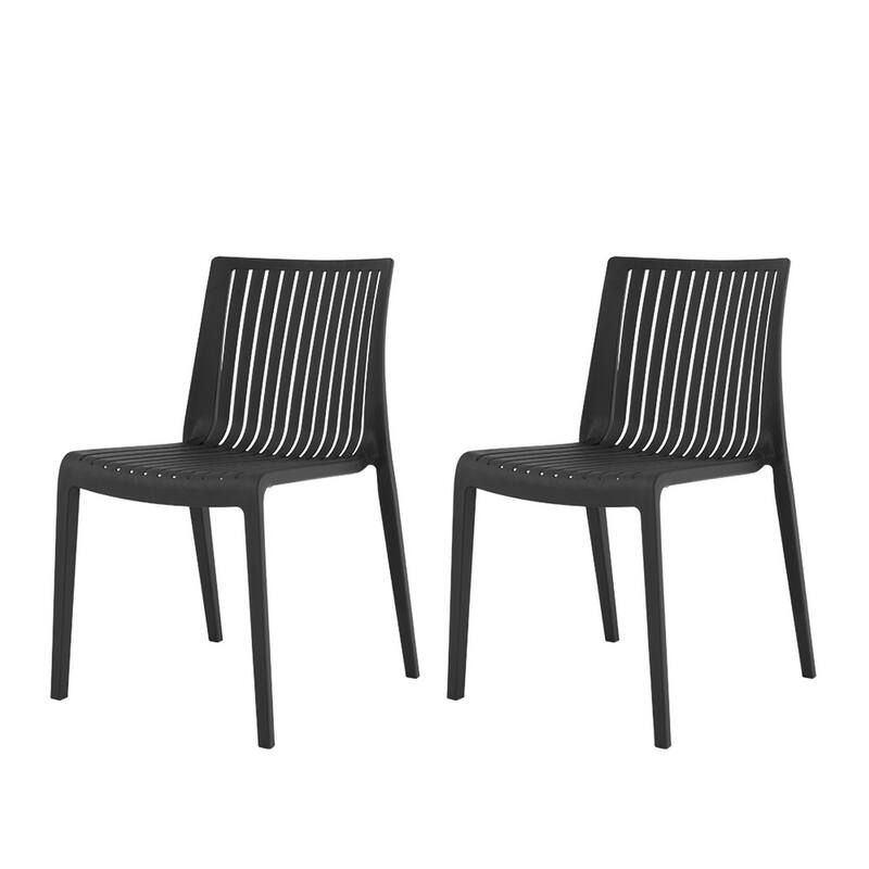 HomeRoots Set of Two Black Heavy Duty Plastic Outdoor Stacking Accent Chairs