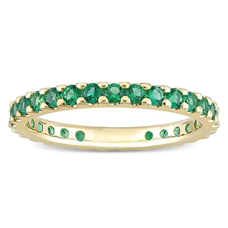 Miadora 10k Yellow Gold Created Emerald Stackable Eternity Wedding Band Ring