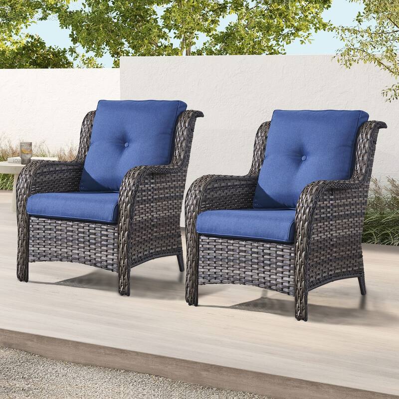 Gymojoy Outdoor Patio Rattan Chairs with Cushions Set of 2 - Grey/Blue
