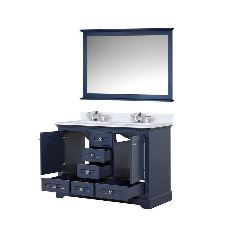 Dukes 48 in. W x 22 in. D White Double Bath Vanity, Cultured Marble Top, Faucet Set, 46 in. Mirror