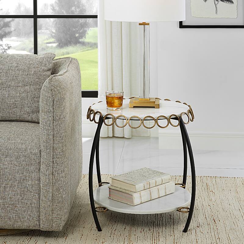 Uttermost Chainlink White Marble Side Table - 25"W x 22"H x 25"D
