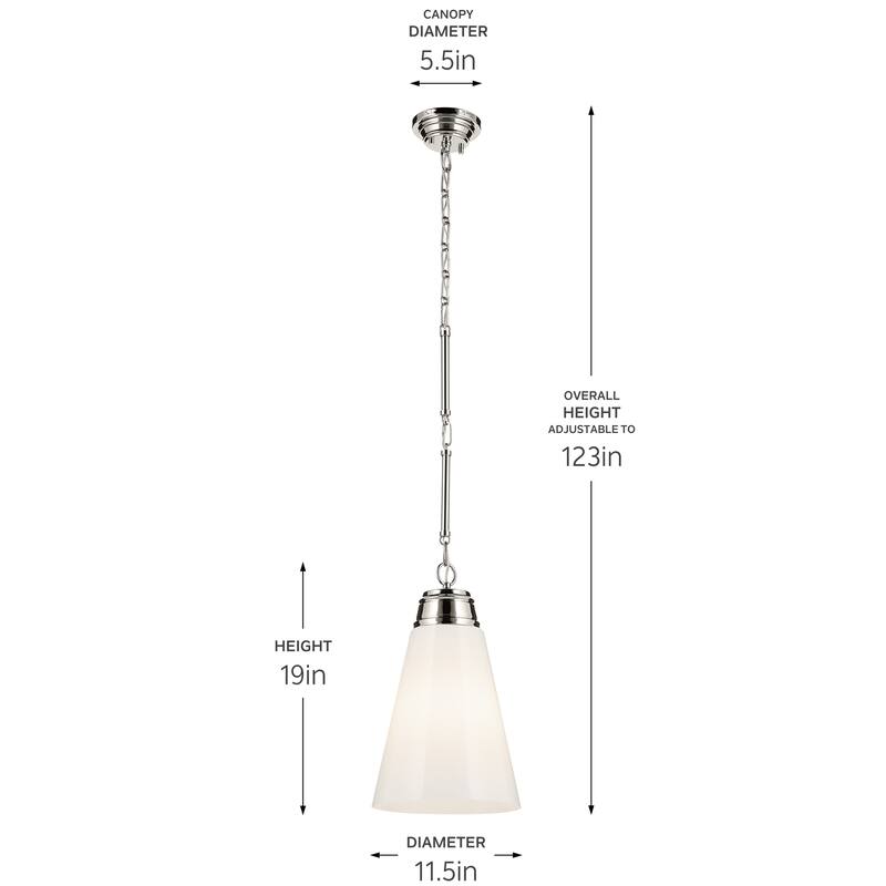 Kichler Lighting Marsailli 19" 1-Light Medium Pendant with Opal Glass in Brushed Nickel - 11.5