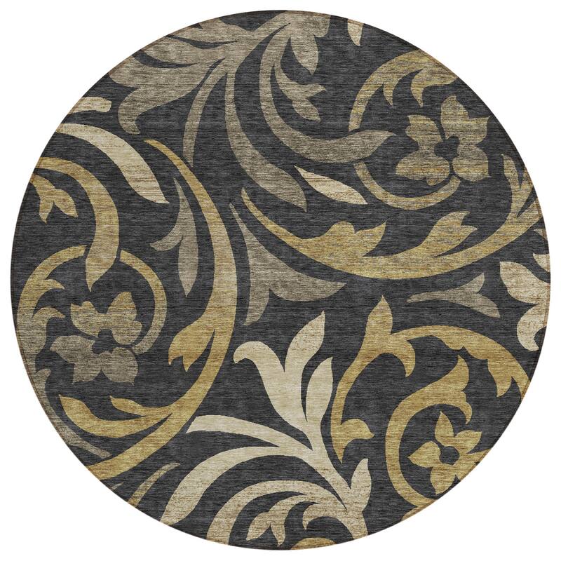 Machine Washable Indoor/ Outdoor Chantille Floral Scroll Rug