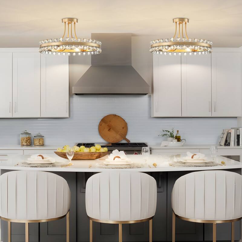 Starsky 4/9-light Modern Crystal Ceiling Light Round Semi Flush Mount