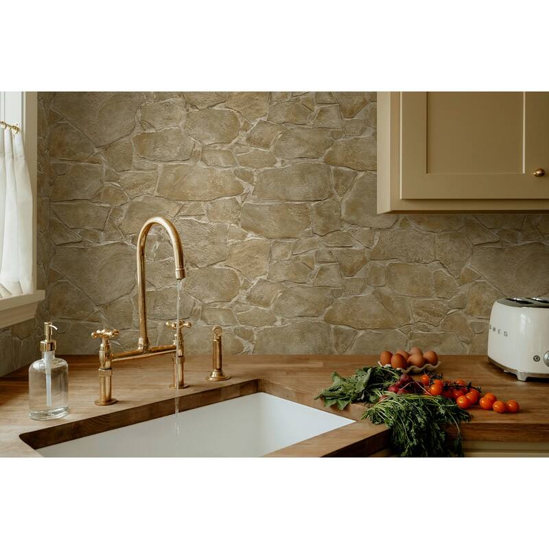 Harry & Grace Faux Fieldstone Peel and Stick Natural Wall Backdrop Panel
