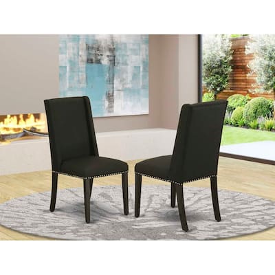 Parsons Dining Chair Set of 2 with Black Linen Fabric and Wire Brushed Legs, Elegant Seating - 19.25