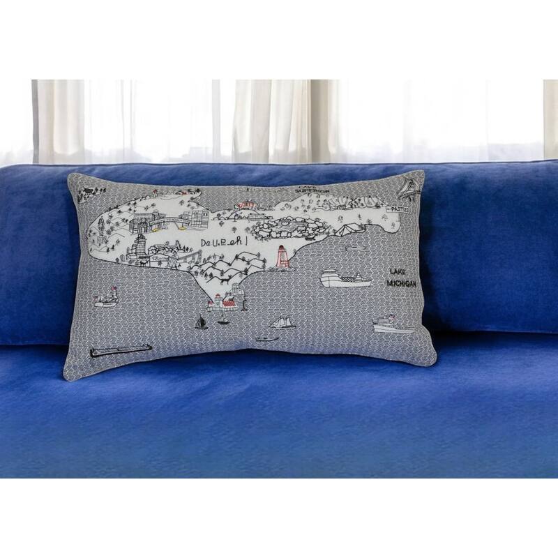 HomeRoots 25" White Michigan Upper Peninsula Daylight Skyline Lumbar Decorative Pillow - Bed Rest - Polyester