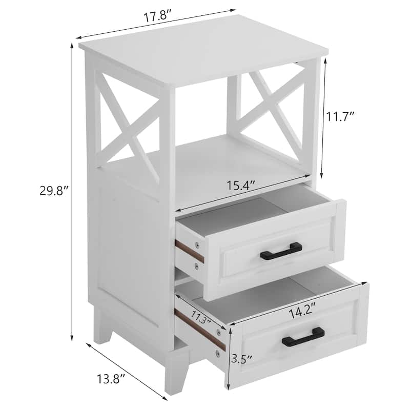 Royalcraft's 2-Drawer White Wooden Nightstands Storage Cabinet