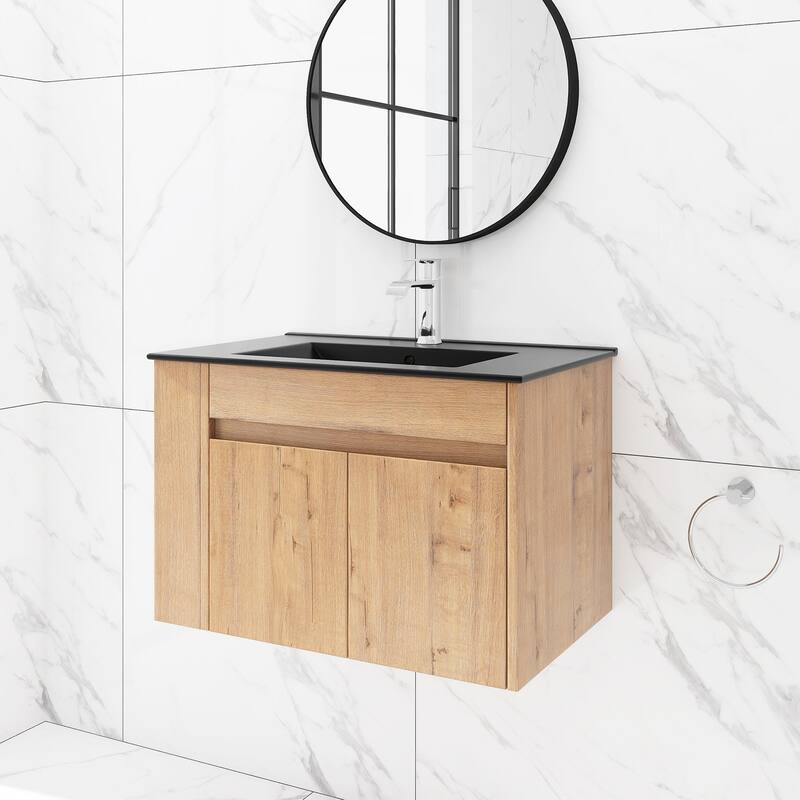 30 inch Wood Wall-Mounted Bathroom Vanity Set with Integrated Ceramic Sink
