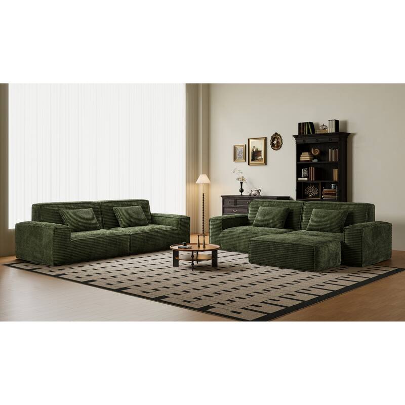 Anmytek Extra Large Plush Modern Striped Fabric Vacuum-Compressed Sofa - Full Sponge High Rebound Green