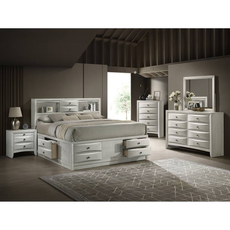 1pc Contemporary Neutral White Finish Curved Drawer Fronts Storage Drawers Nightstand Wooden