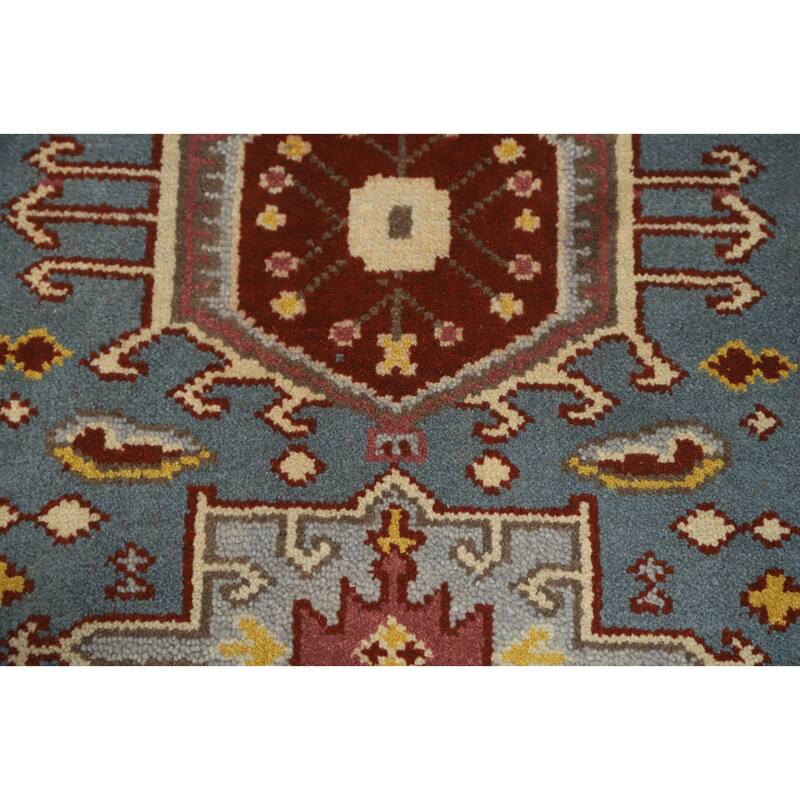 Hand-knotted Traditional Wool Blue Geometric Oriental Area Rug - 9' 8'' X 2' 6''