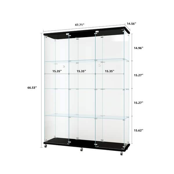 dimension image slide 21 of 24, Glass Display Cabinet with Doors & Locks, Acrylic Shelves, Floor Standing Storage Showcase for Home or Office