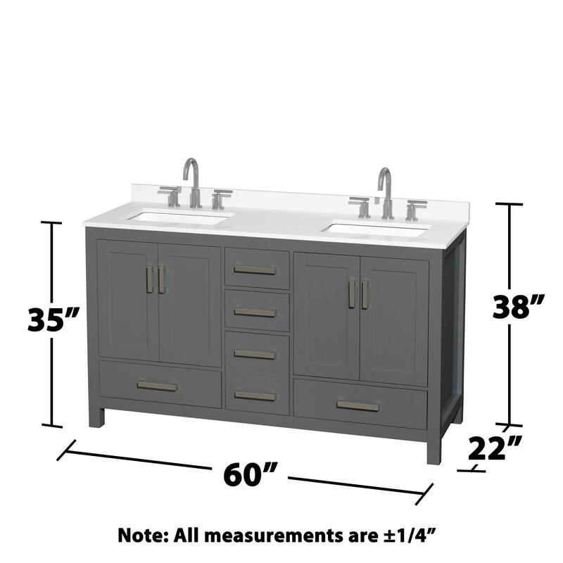 Sheffield 60-inch Double Vanity, 3 Hole Quartz Top, 24-inch Mirrors