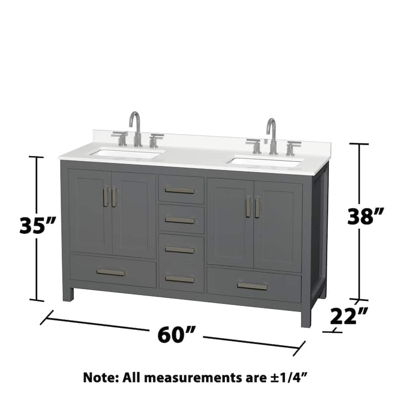 Sheffield 60-inch Double Vanity, 3 Hole Quartz Top