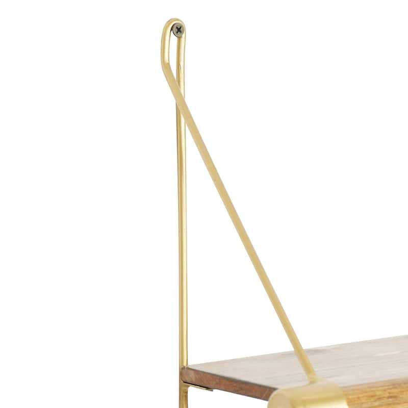 Wood 1 Shelf and 5 Hanger Wall Hook - Gold - Roche River Decor