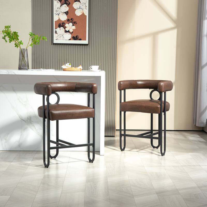 Bar Stools Set of 2, Upholstered Counter Height Stools with Back, Kitchen Island Chairs with Footrest and Metal Frame