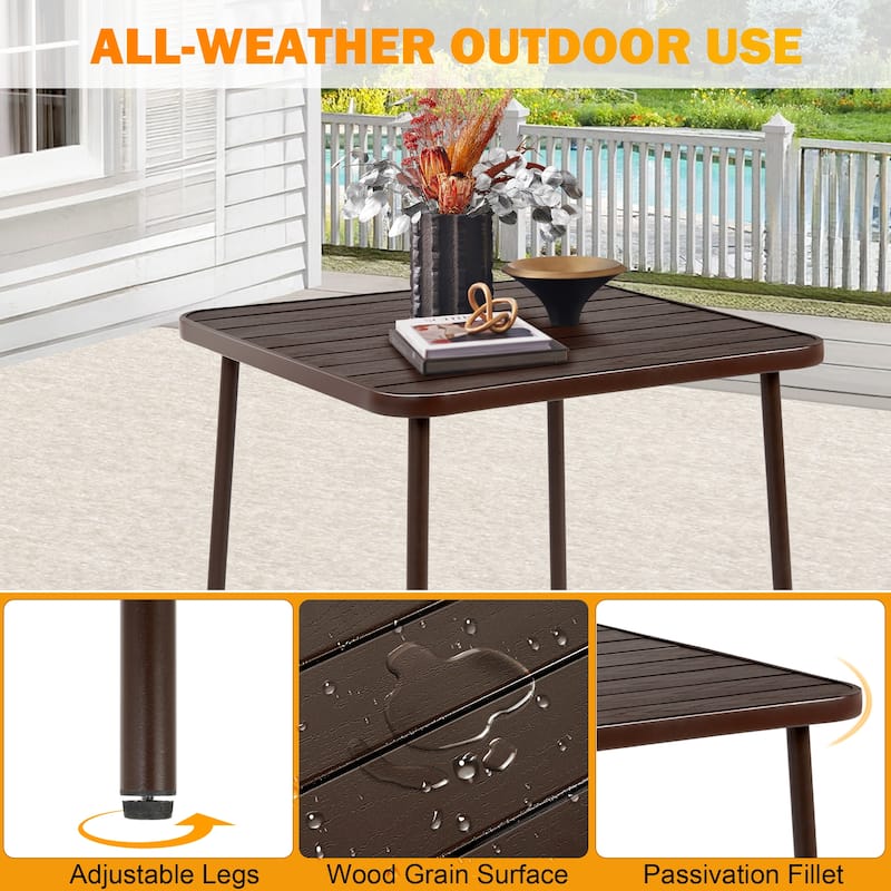 5-Piece Outdoor Dining Set，32"Square Steel Table with Four Plastic Chairs