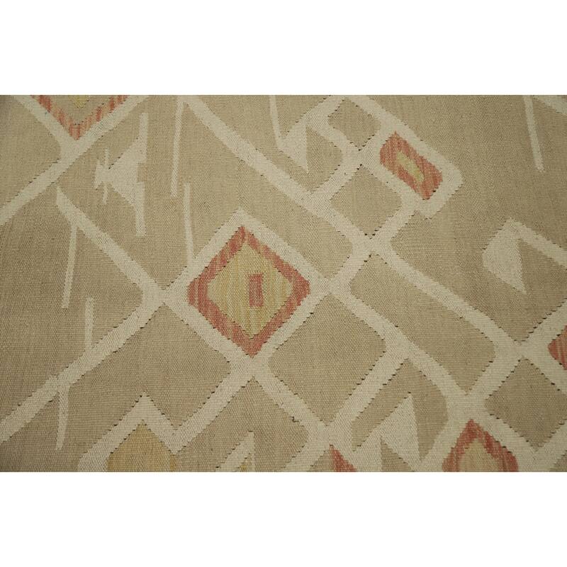 Hand Woven Oriental 100% Wool Carpet Southwestern Tribal Beige & Ivories Kilim Area Rug - 9' 10'' X 8' 0''