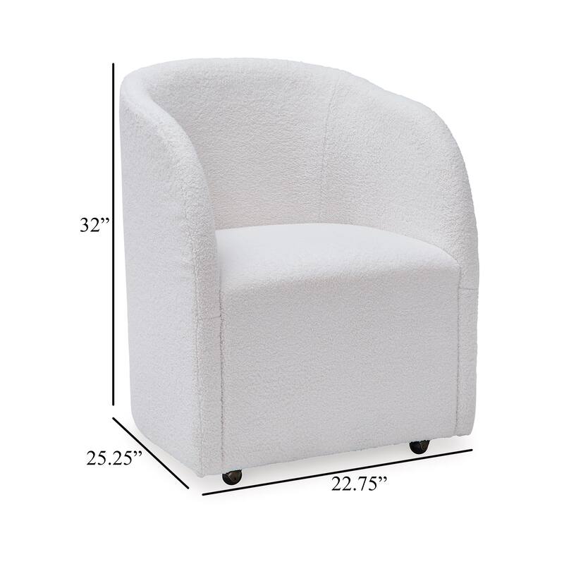 Robeck Dining Armchair Set of 2 with Wheels, Ivory Boucle Polyester