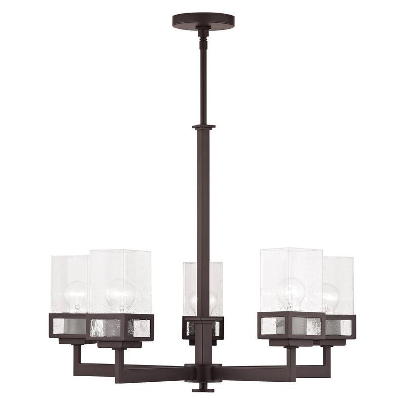 Livex Lighting 5-light Bronze Indoor Chandelier, 40595-07 - 25" D X 28.5" - 58.5" ADJ. H