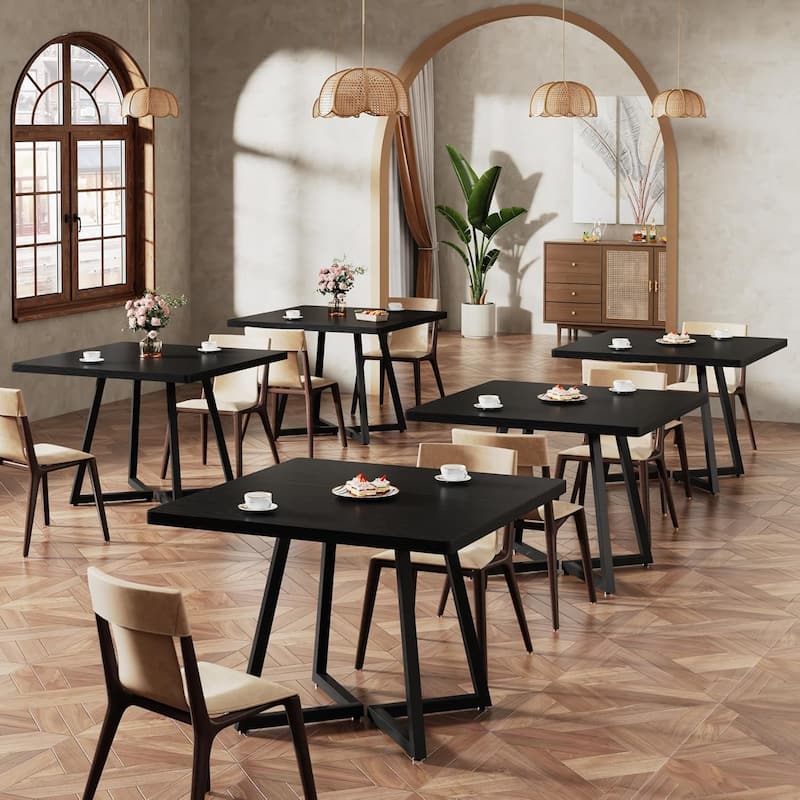 31.5” Square Dining Table for 4 with Metal Base for Dining Room - Square-6 Pcs - Black