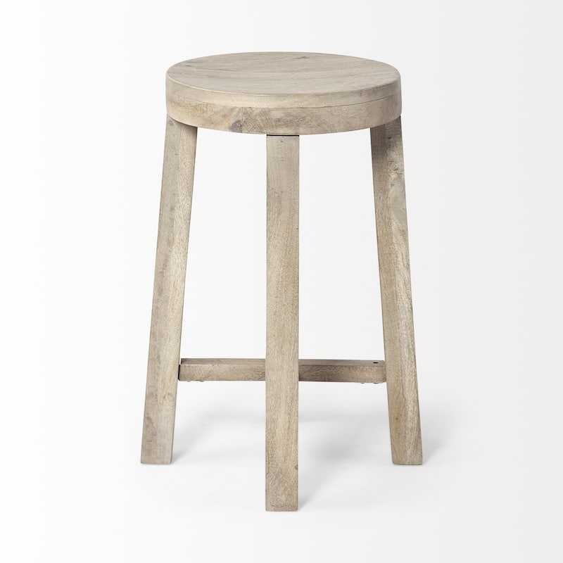 26" Rustic Counter Stool Brown Mango Wood Round Backless Seat with Cool Grey Legs - 14.75"L x 14.75"W x 26"H