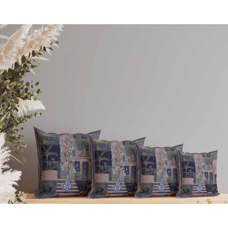 Shahi Garden Bloom Indoor/Outdoor Reversible Throw Pillow Blue and Light