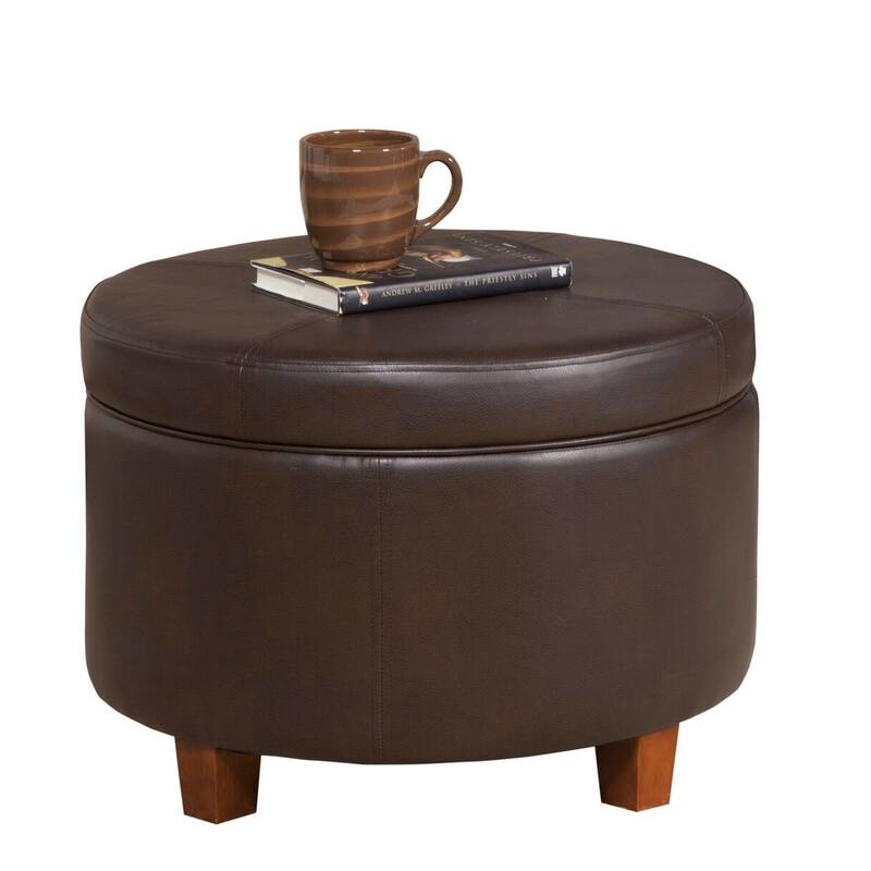 Porch & Den Rockwell Chocolate Faux Leather Round Storage Ottoman
