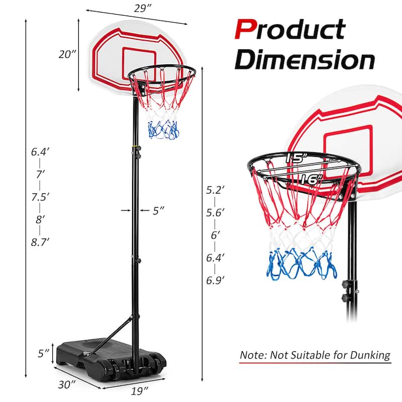 Portable Basketball Hoop Stand Height Adjustable Goal System W/2 Nets