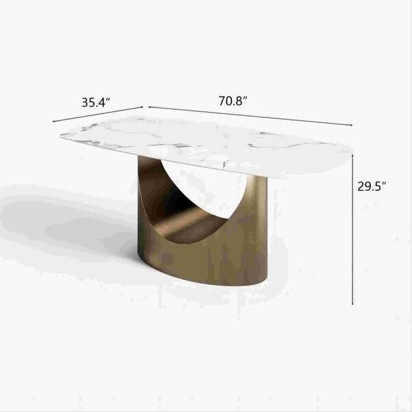 Modern Glam Rectangle Sintered Stone Dining Table Marble TOP and Gold ...
