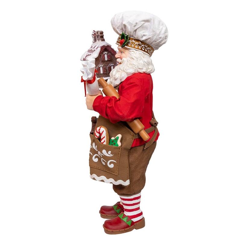 Kurt Adler 10.5-Inch Fabriche Chef Santa Decorating Gingerbread House