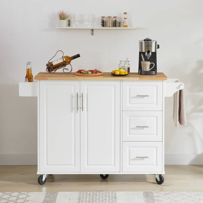 Kitchen Island with Drop Leaf Countertop, Rolling Kitchen Island Cart