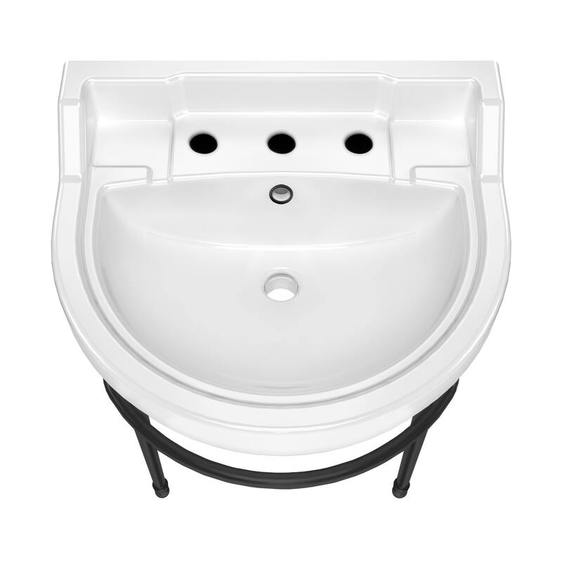 Whitehaus Console Sink With Semi-Circular Bowl, Metal Leg Supports and Front Towel Bar.