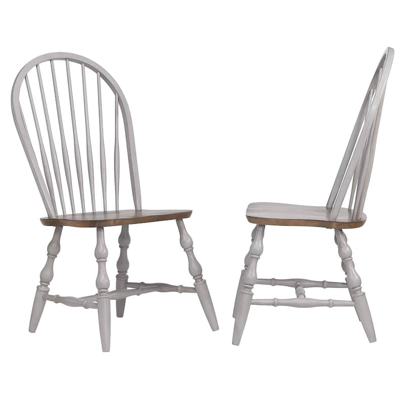 Distressed Nutmeg Windsor Side Chairs - 41" - Light Gray and Brown - Set of 2