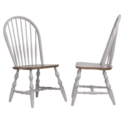 Distressed Nutmeg Windsor Side Chairs - 41" - Light Gray and Brown - Set of 2